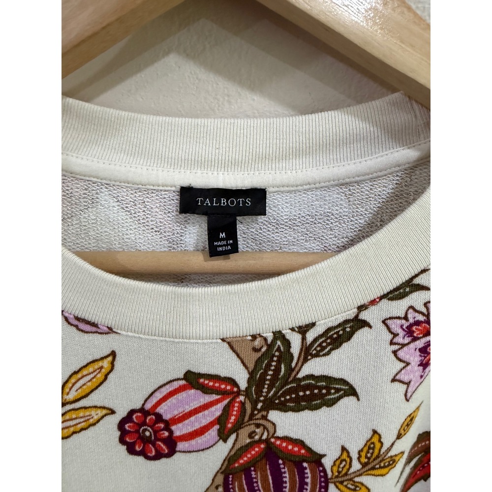Talbots Blooming Jacobean Floral Crewneck Sweatshirt Ivory Red Orange Medium - Picture 5 of 6